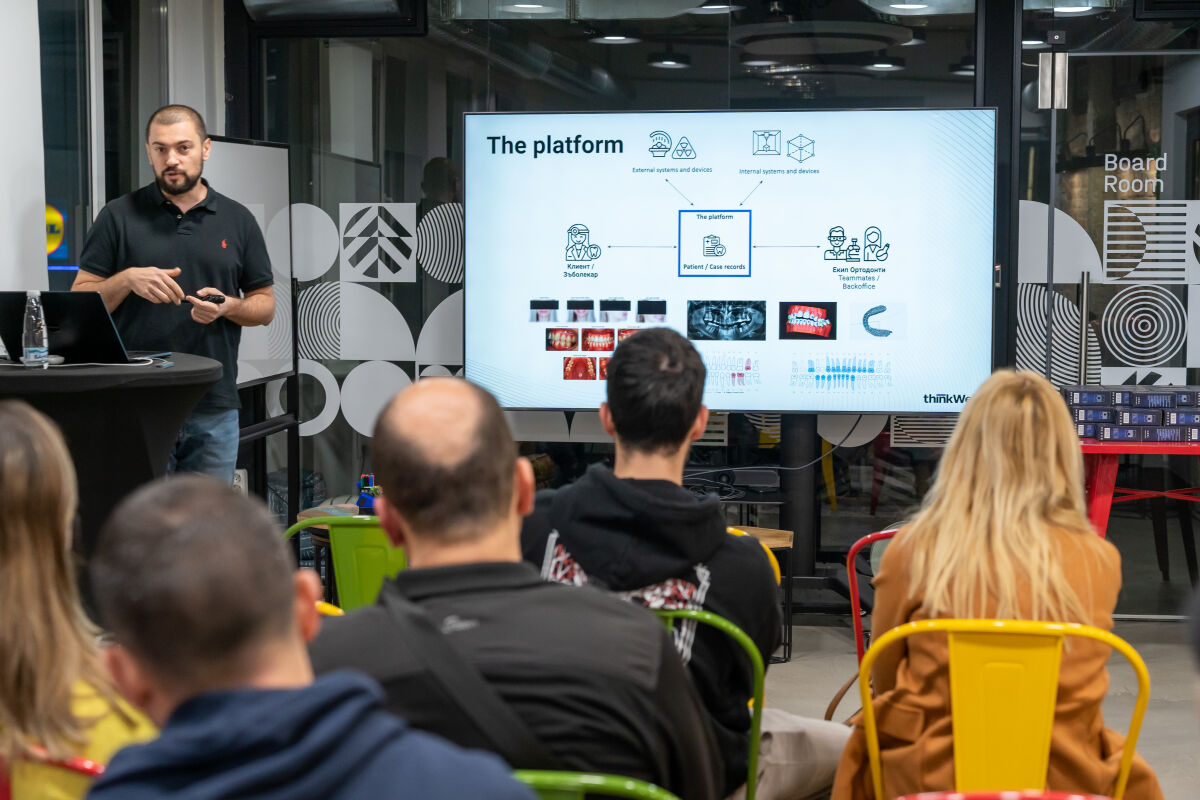 Mr. Goce Bonev explaining how the patient records combine information provided by the dentists, orthodontists, internal and external systems.